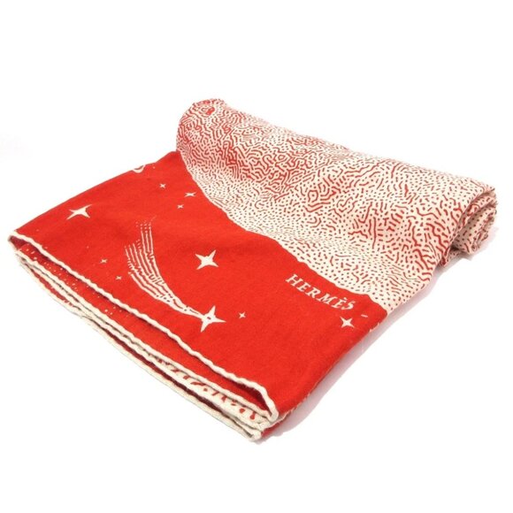 HERMES Carrejean/Shawl Carre 140 - Red White Cashmere Silk Scarf - Picture 1 of 6